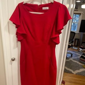 Calvin Klein red flutter sleeves Red Dress size 4